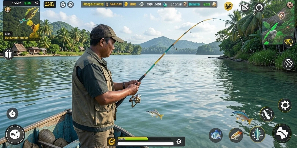 Tampilan gameplay <strong>55RP</strong> yang menunjukkan keseruan memancing.