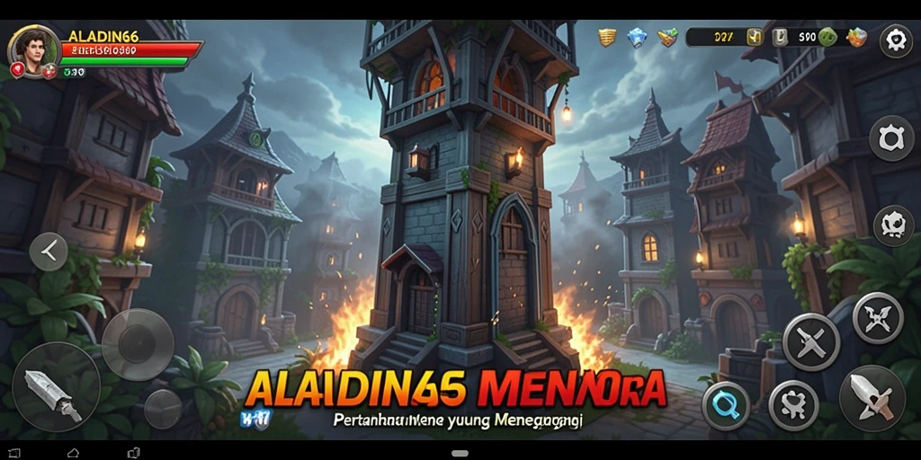 Screenshot utama menunjukkan gameplay menegangkan dari ALADIN66 Tower Defense.
