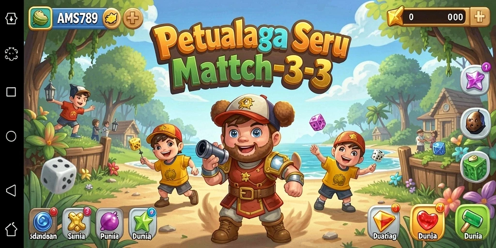 Screenshot AMS789 menampilkan gameplay seru dalam pencocokan permata.