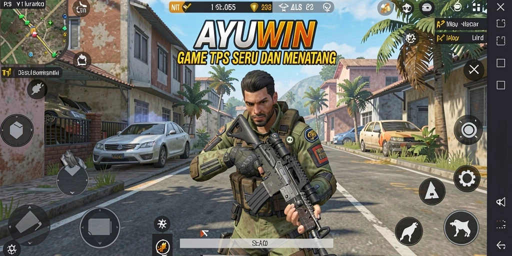 Screenshot gameplay AYUWIN menunjukkan aksi seru dalam pertempuran TPS.