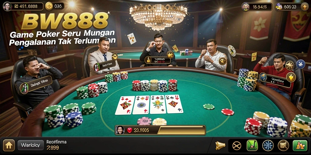 Screenshot utama BW888 menunjukkan aksi seru di meja Poker dengan pemain yang kompetitif.