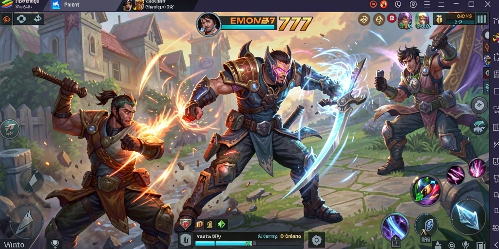 Tangkapan layar menampilkan pertarungan seru dalam game MOBA EMON777.