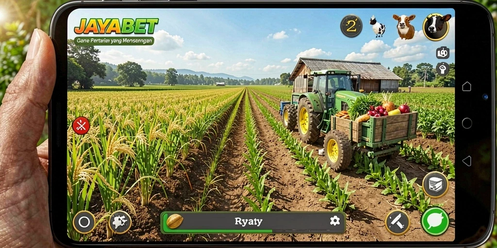 Tampilan gameplay JAYABET yang menawan dengan aktivitas pertanian yang menarik.