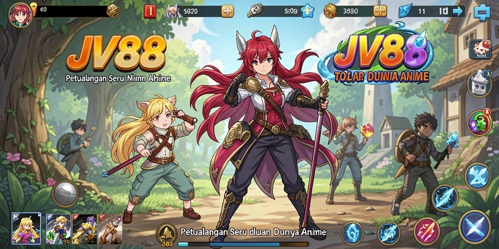 Tampilan gameplay menakjubkan dari JV88 dengan karakter anime yang dinamis.
