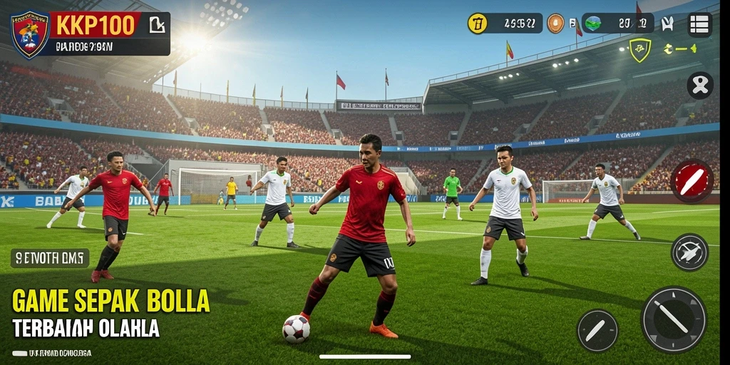 Screenshot utama KPK100 menampilkan aksi seru dalam pertandingan sepak bola.