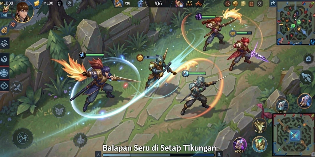 Screenshot utama menampilkan gameplay balap yang mendebarkan di MLBB8.