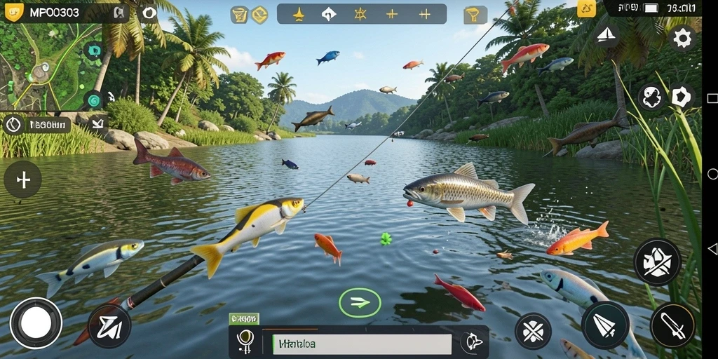 Screenshot MPO303 menampilkan aksi seru saat memancing di laut.