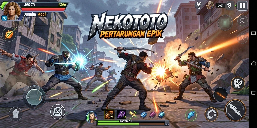 Tampilan gameplay seru NEKOTOTO dengan aksi mendebarkan.