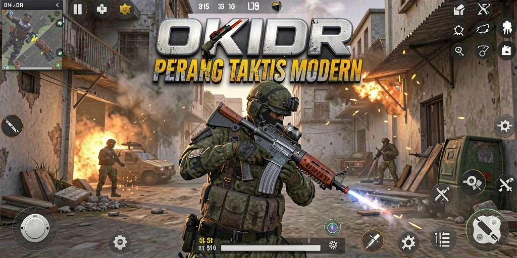 Screenshot gameplay OKIDR dengan aksi tembak-menembak intens.