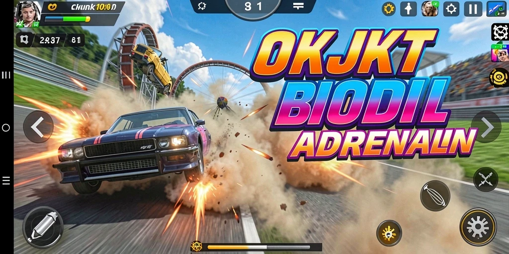 Tampilan layar gameplay seru dalam balapan mobil di OKJKT.