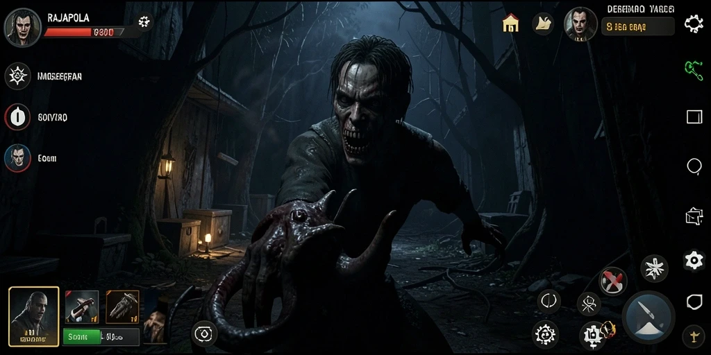 Tangkapan layar gameplay RAJAPOLA yang menampilkan suasana mencekam dan menakutkan.