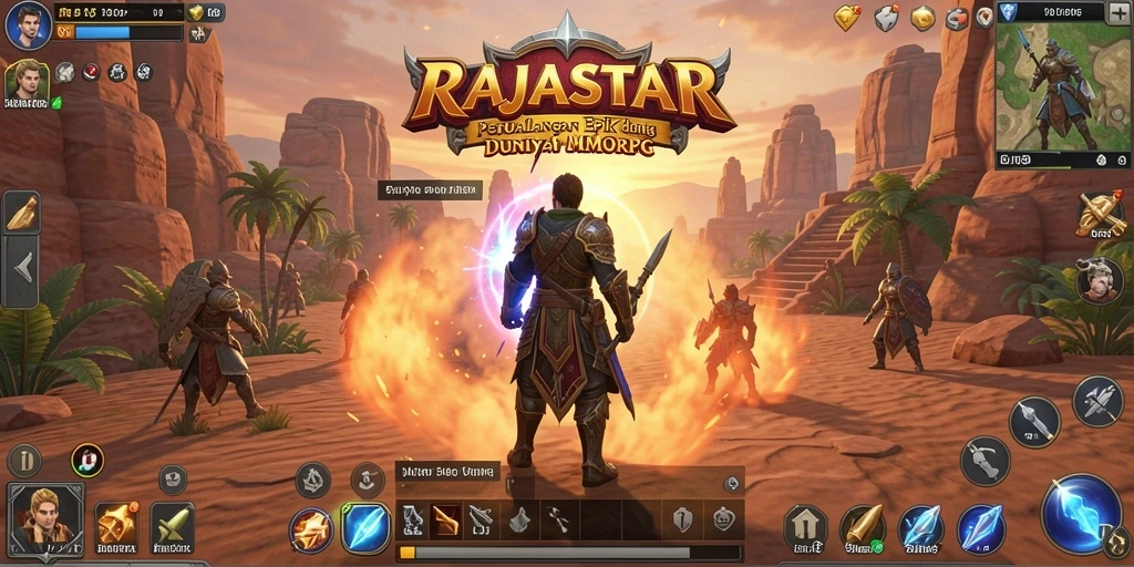 Screenshot gameplay RAJASTAR menampilkan pertarungan epik antar pemain di dunia fantasi.