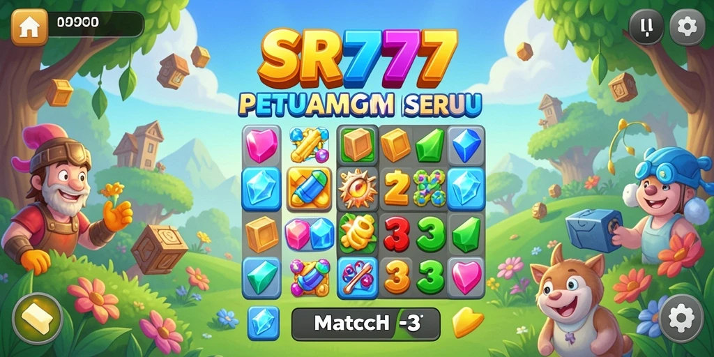 Tampilan gameplay seru di game Match-3 SR777 dengan grafis berwarna yang memukau.