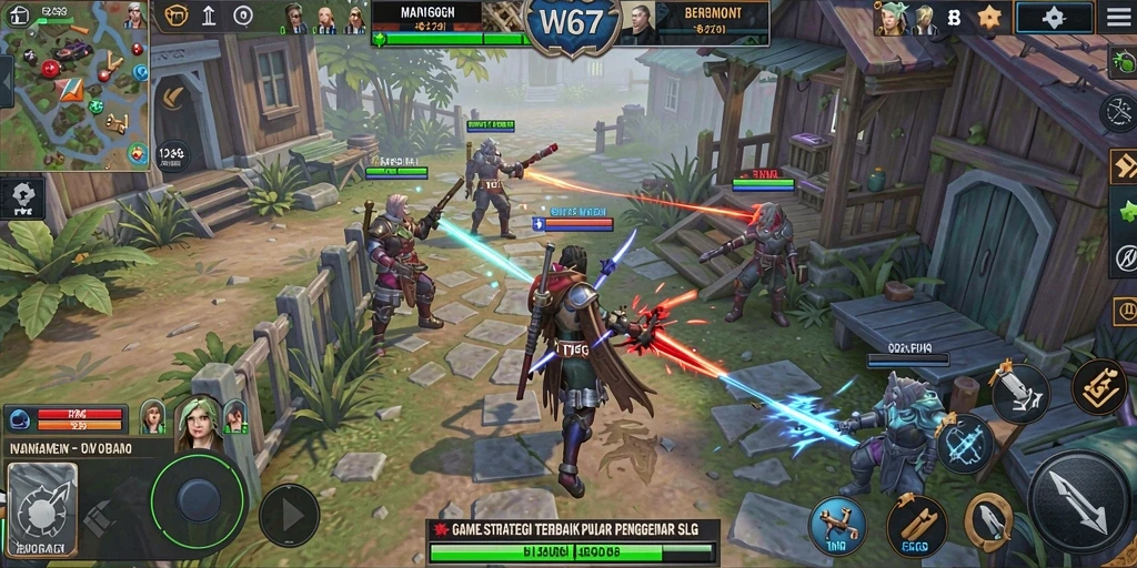 Tampilan gameplay menegangkan di W67 dengan pertempuran dan strategi yang mendebarkan.