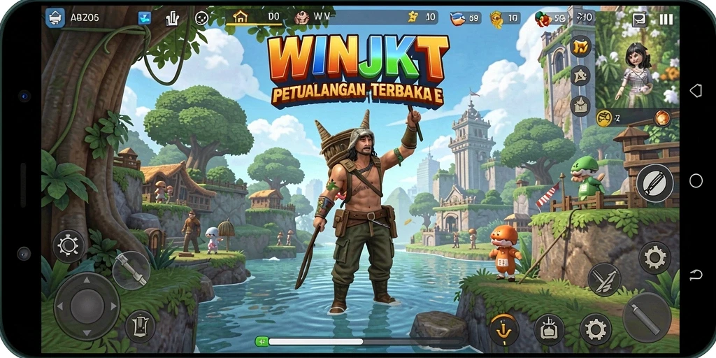 Gameplay <strong>WINJKT</strong> yang menampilkan eksplorasi dunia terbuka yang luas.